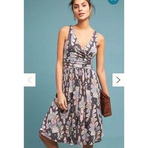 Anthropologie Maeve Size S Midi Dress Paisley Jersey Wrap Boho Western V-neck